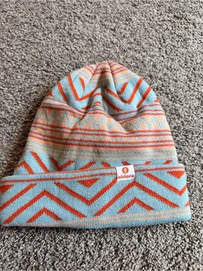 Kids Aztec Knit Beanie - Light Blue & Orange